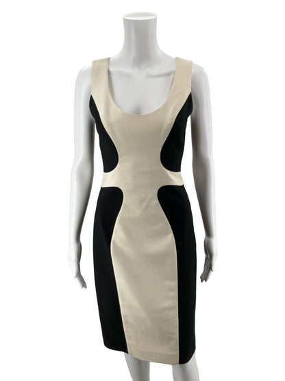 Black Halo Size 2 Cream &amp;amp; Black Colorblock Sleeveless Sheath Dress - ONLINE ONLY