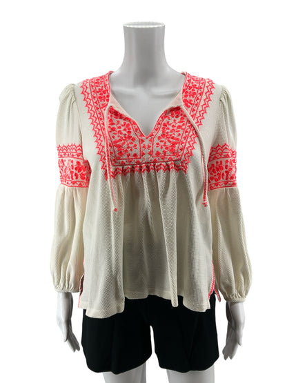 Maeve by Anthropologie Adelina Embroidered Peasant Top XS Boho Cotton Blouse