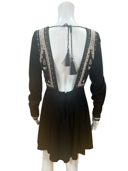 H&M Black Embroidered Dress Size 8 - rear view