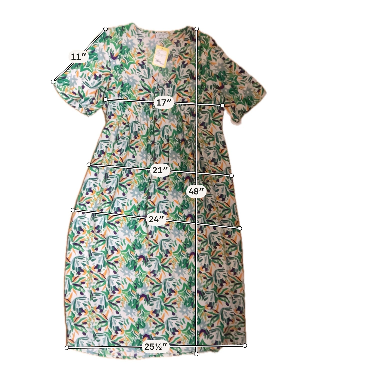 Anna Kay orange/green/purple Midi Floral V-Neck Midi Dress Womens Size Large - Size L