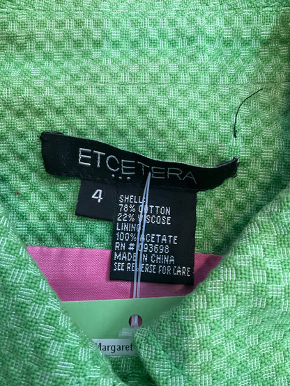 Etcetera Lime Green Micro-Check Peplum Blazer Jacket Size 4