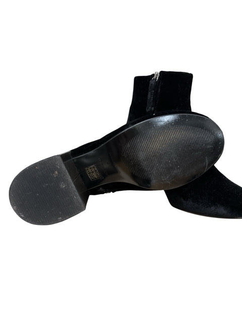 Topshop HARPER Black Velvet Ankle Boots Silver Block Heel | Made in Italy | Size 7