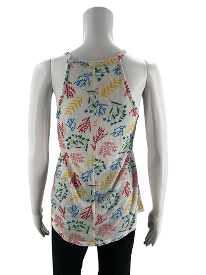 Gap Floral High Neck Tank Top White Cotton Modal Blend XS - ONLINE ONLY