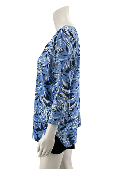 Lilly Pulitzer Willa Tunic Top Print V-Neck Blue Pink Pre-Owned Size L - Downstairs