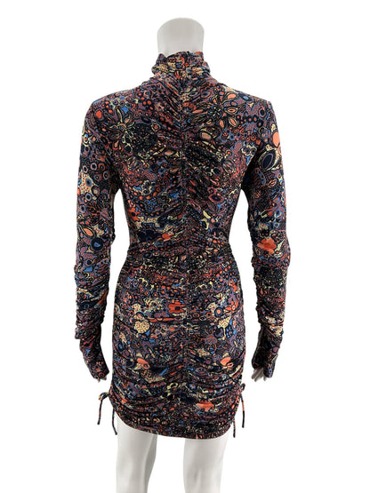 A.L.C. Kieran Ruched Floral Mock Neck Mini Dress Size Medium