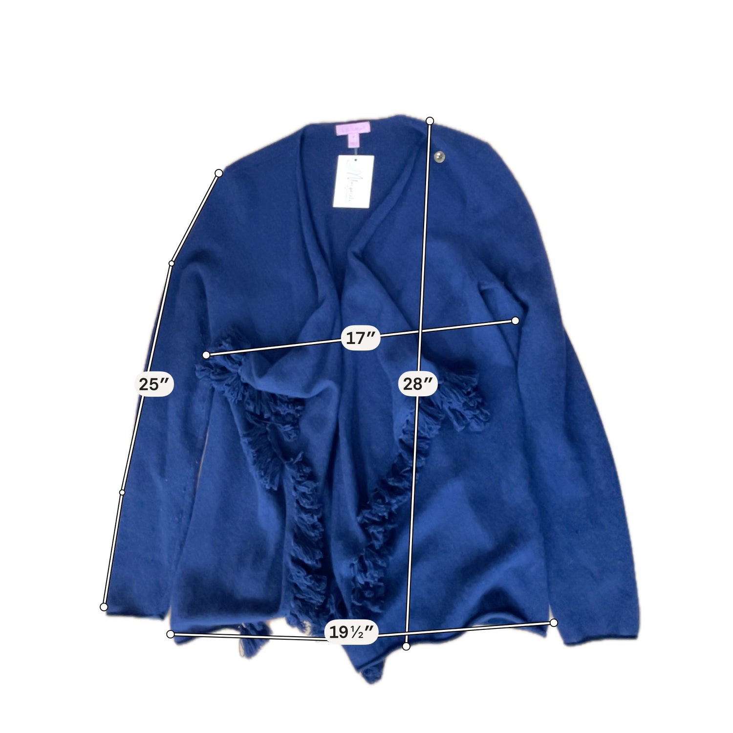 Lilly Pulitzer Amalie Navy Blue 100% Cashmere Fringe Cardigan Shrug Size Medium