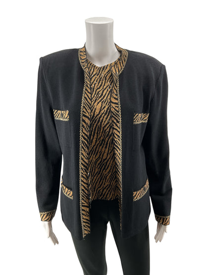 St. John Evening Zebra Trim Boucle Knit Cardigan &amp; Shell Set Size 8 / Medium