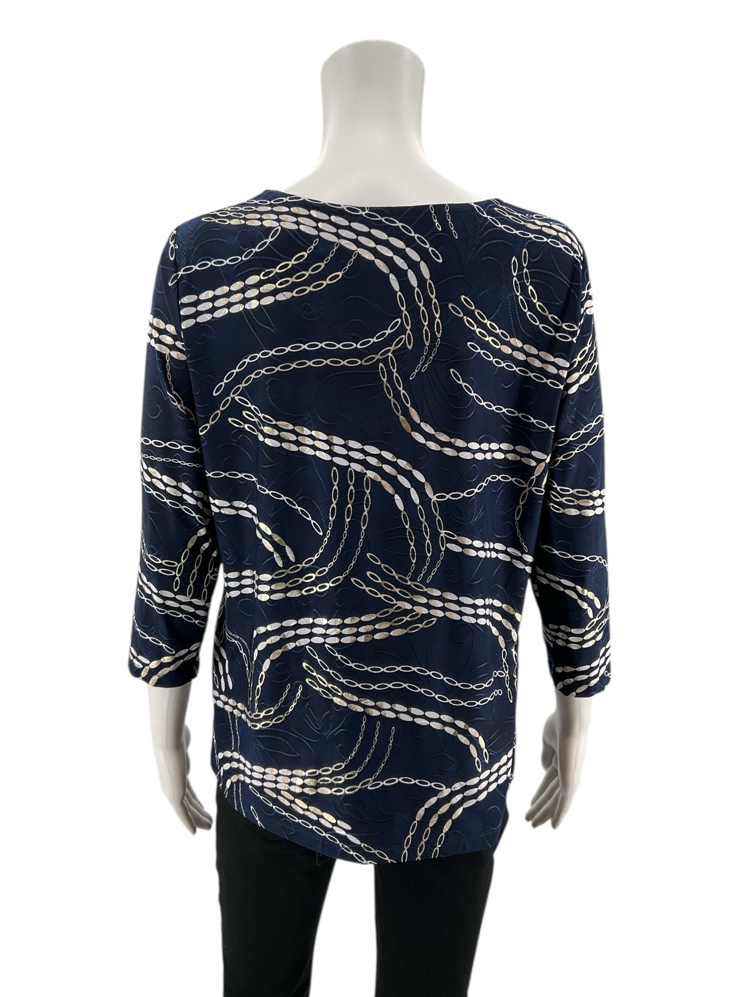 JM Collection Navy/Tan Pre-Owned Ladies Casual Top -  Size Large Petite