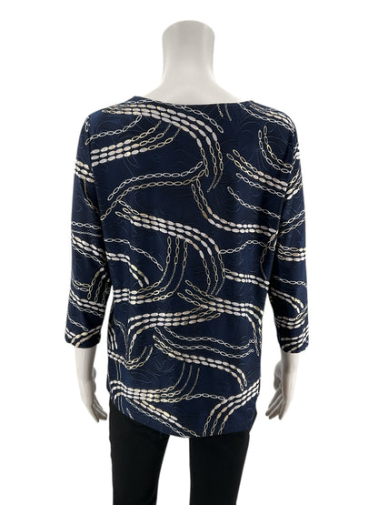 JM Collection Navy/Tan Pre-Owned Ladies Casual Top -  Size Large Petite