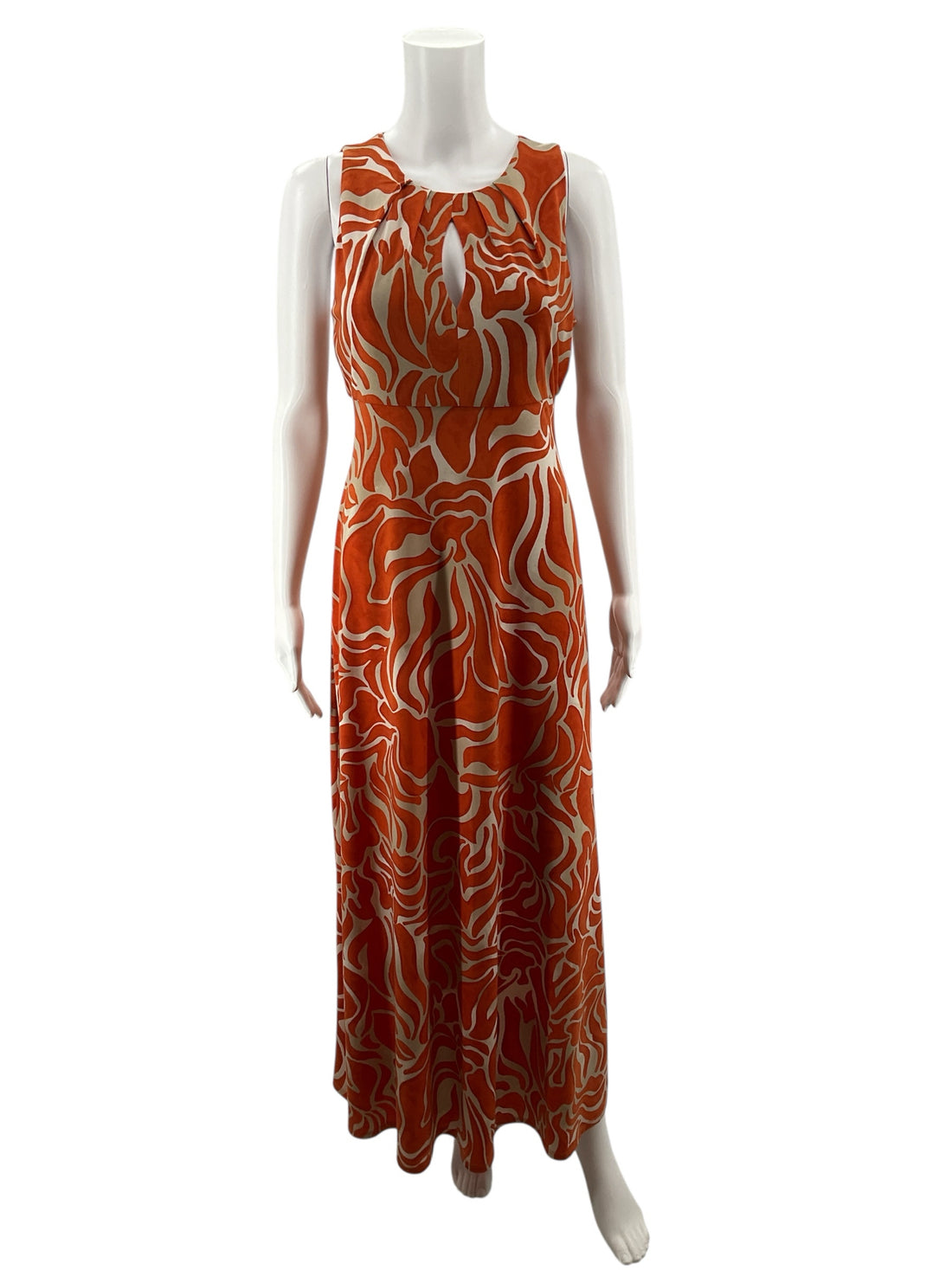 Maggy London Tan/orange Maxi Orange &amp; Ivory Swirl Print Keyhole Maxi Dress Size 2 - Size 2