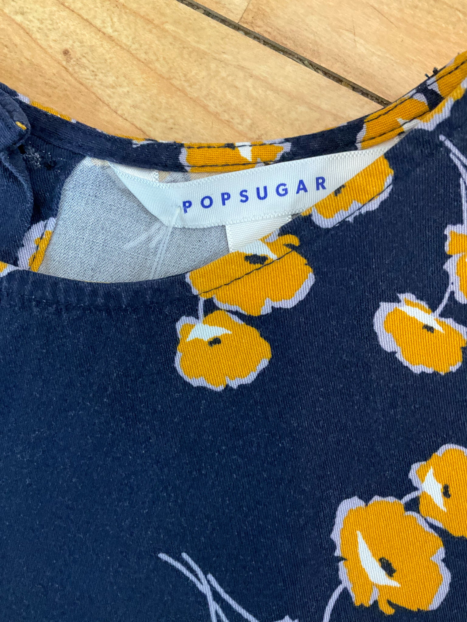 POPSUGAR Navy &amp; Yellow Floral Button-Back Sleeveless Top Size Large