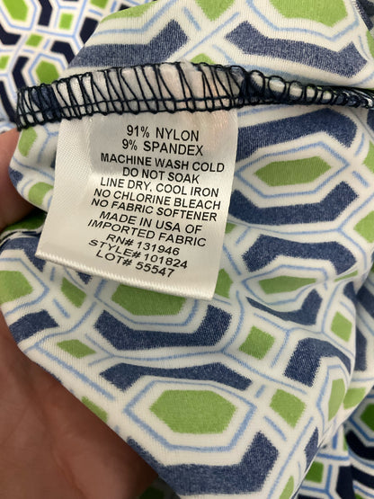 Jude Connally Tinsley Dress XS White Blue Green Geometric Hexagon Print Cap Sleeve