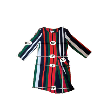 London Times orange/navy/green/white Long Sleeve Vertical Stripe Tie-Waist Dress Size 4 - Size 4