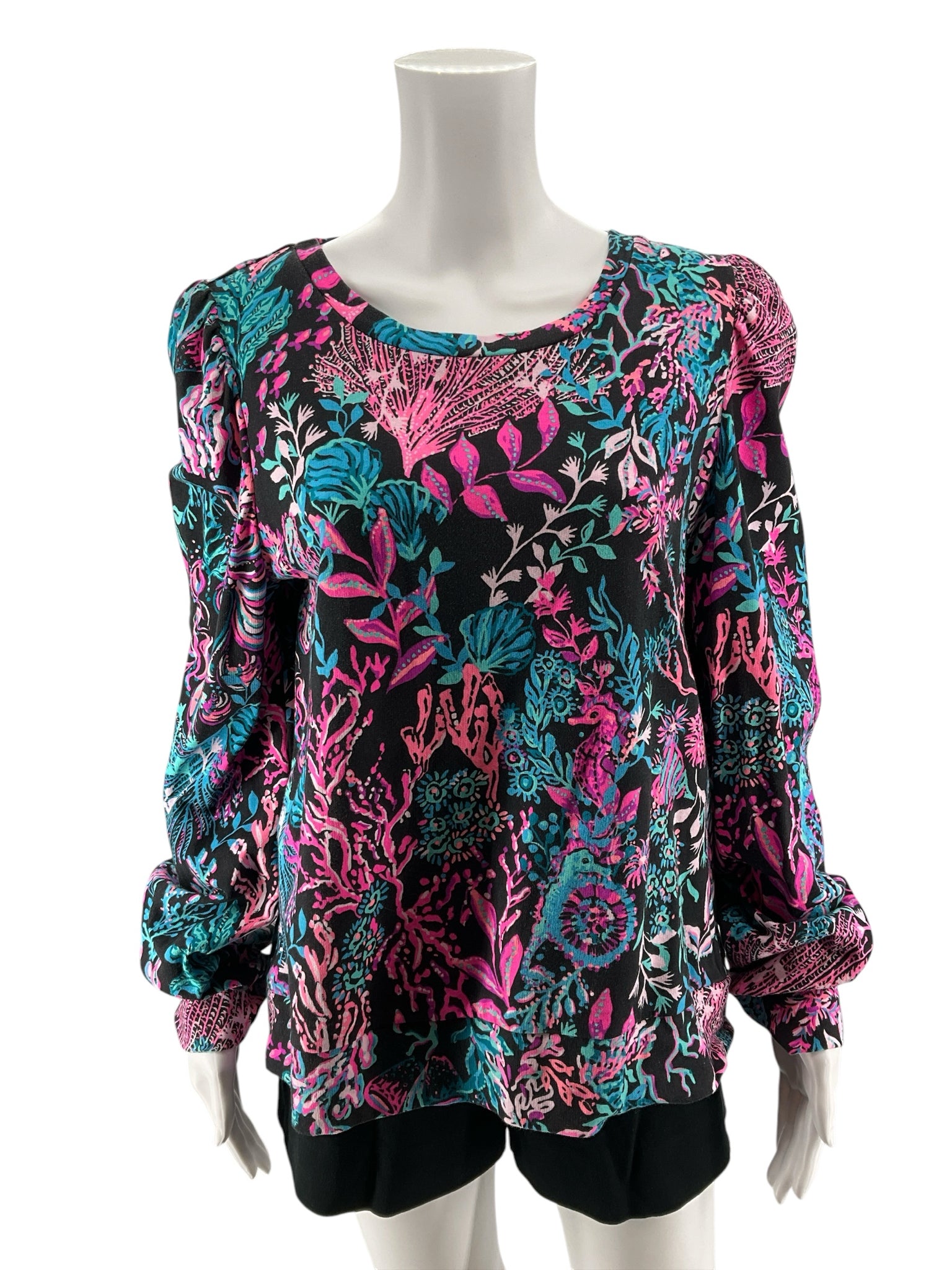 Lilly Pulitzer Jane Top in Shell Me About It Print Black Pink XL