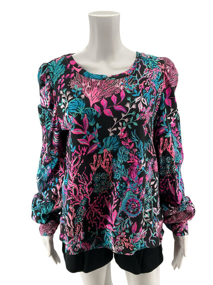 Lilly Pulitzer Jane Top in Shell Me About It Print Black Pink XL
