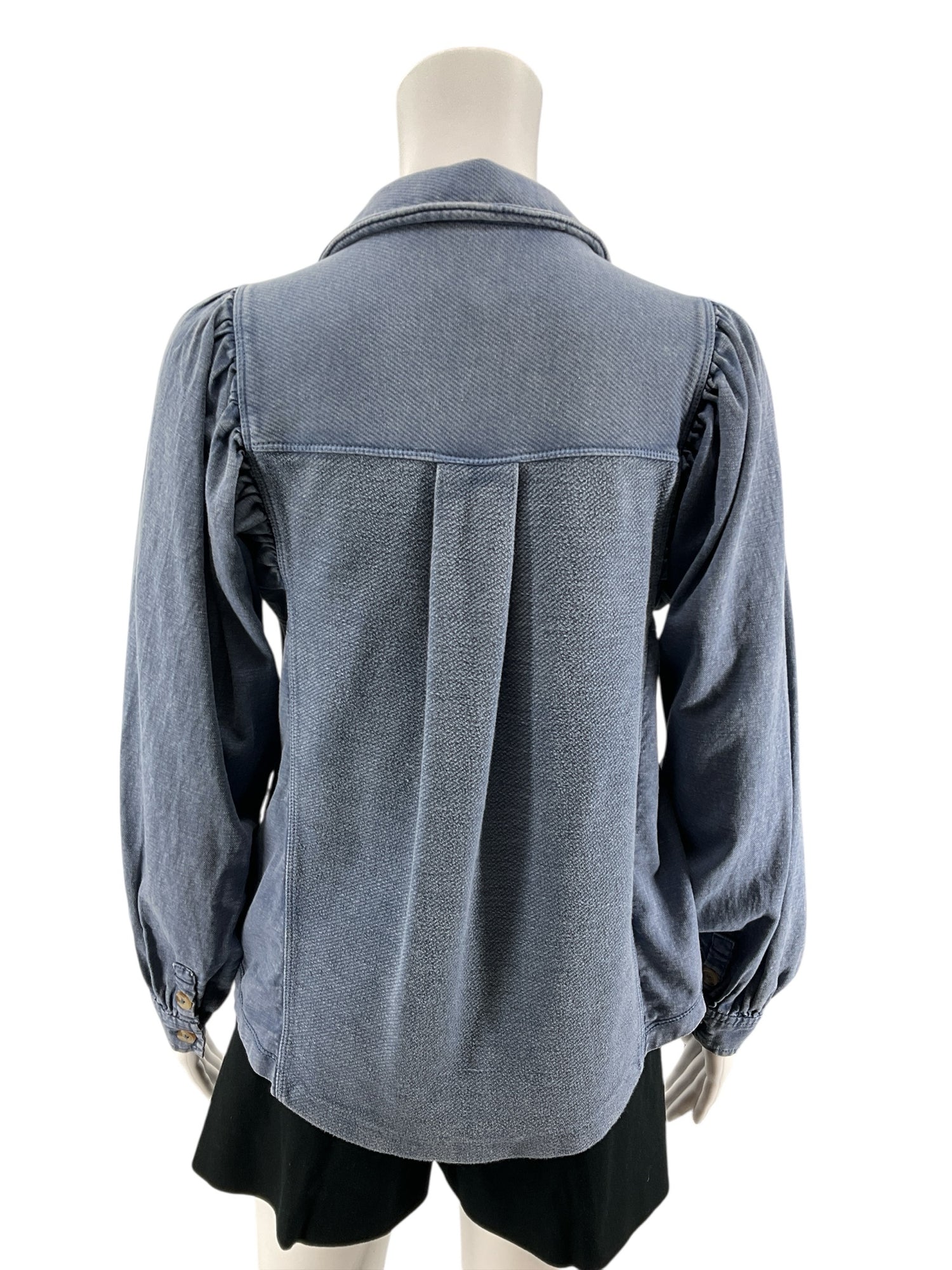 Pilcro and the Letterpress Puff Sleeve Denim Utility Shirt Jacket XXS Blue Button Front