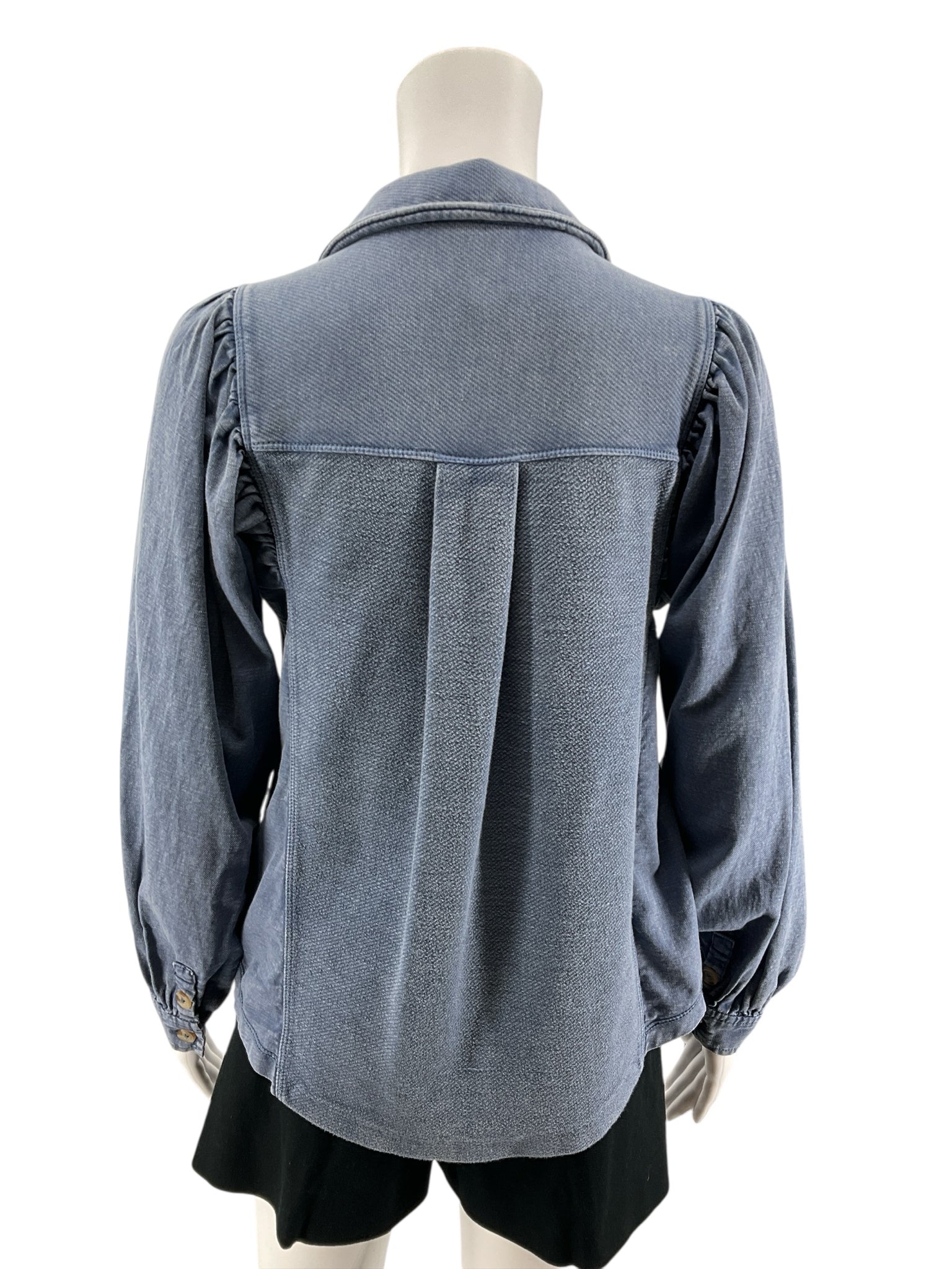 Pilcro and the Letterpress Puff Sleeve Denim Utility Shirt Jacket XXS Blue Button Front