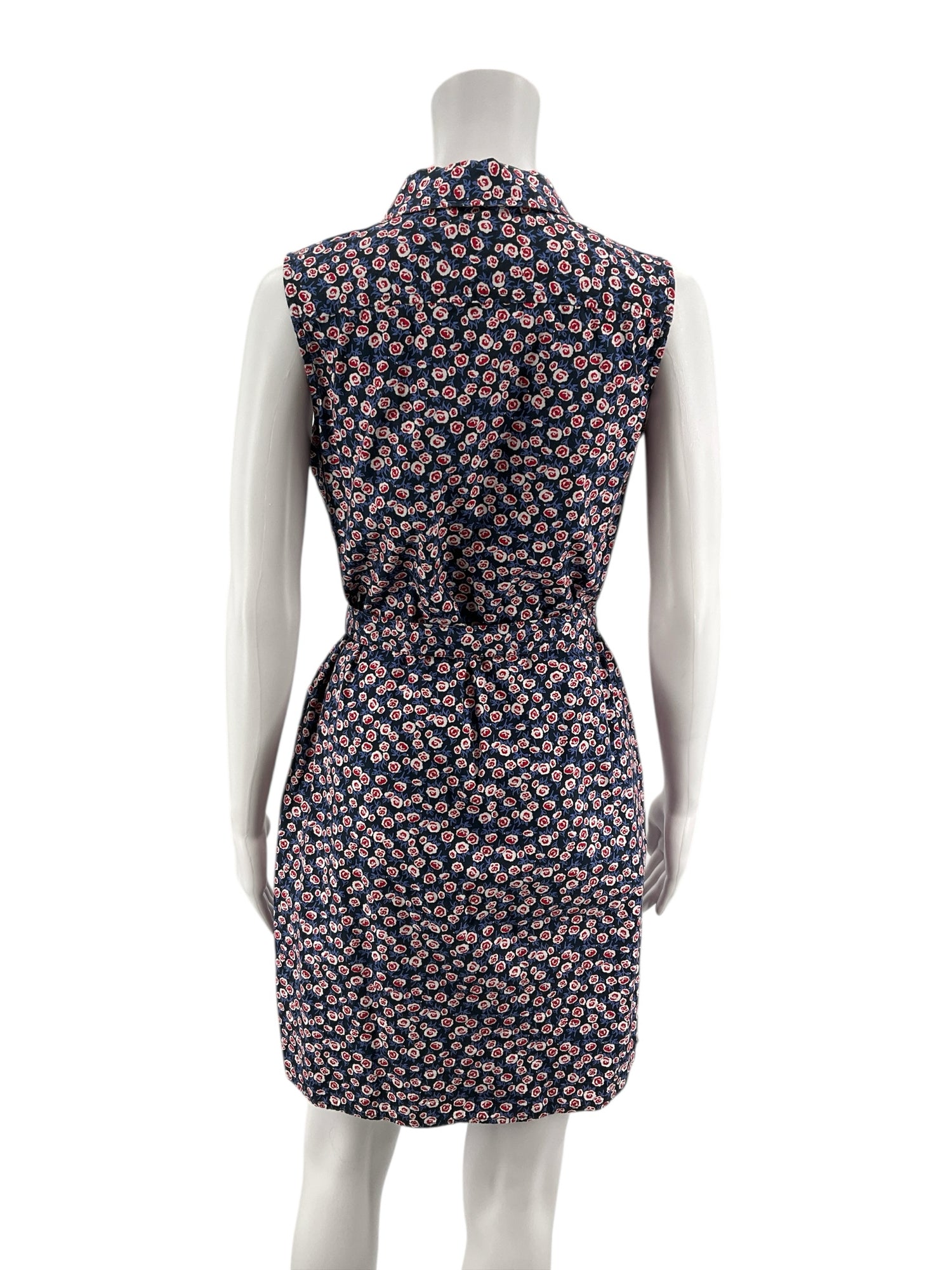 Tommy Hilfiger Navy/red Sleeveless Floral Cotton Shirtdress Navy Red Sleeveless Tie Waist Size 4 - Size 4