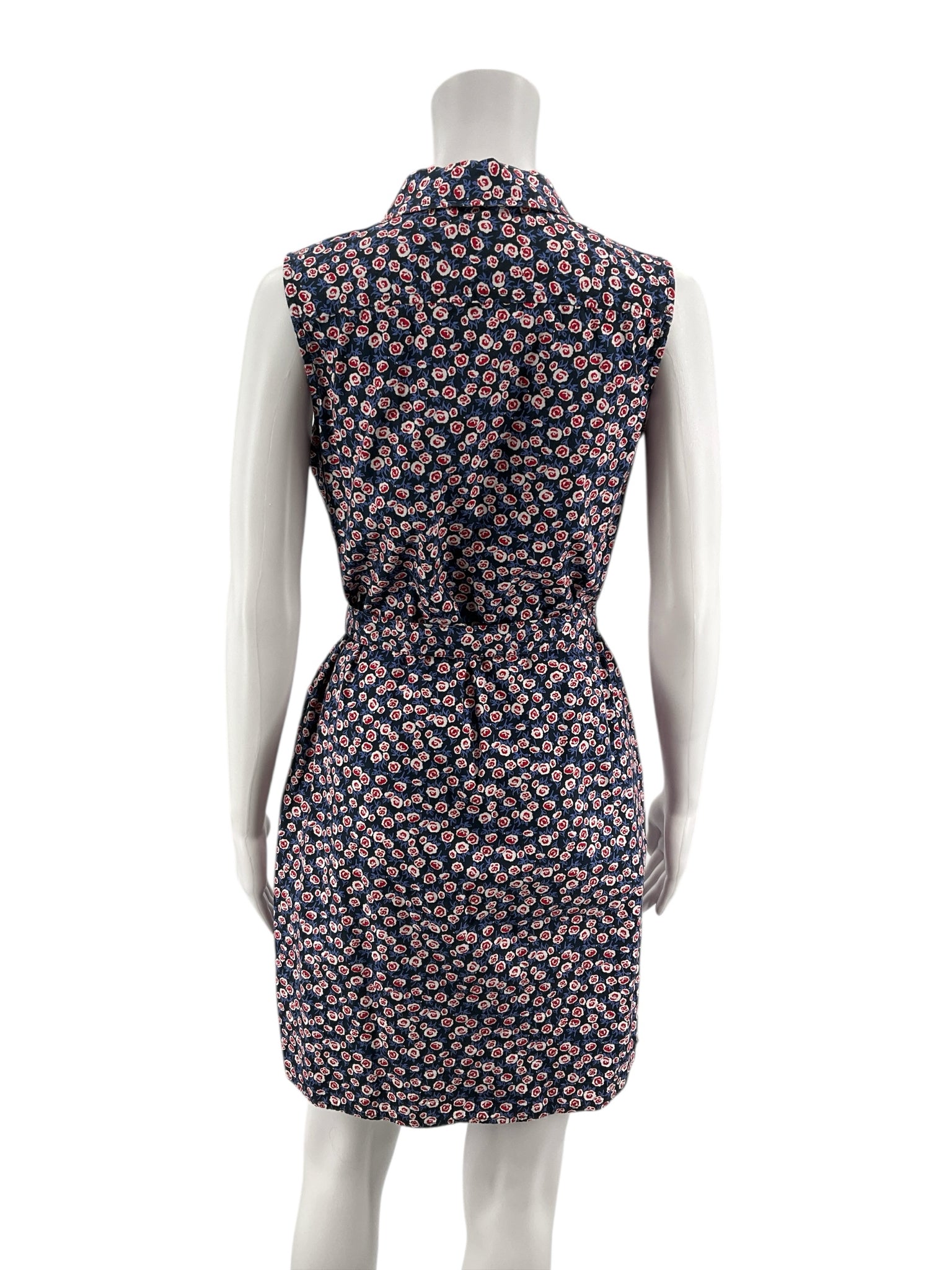 Tommy Hilfiger Navy/red Sleeveless Floral Cotton Shirtdress Navy Red Sleeveless Tie Waist Size 4 - Size 4