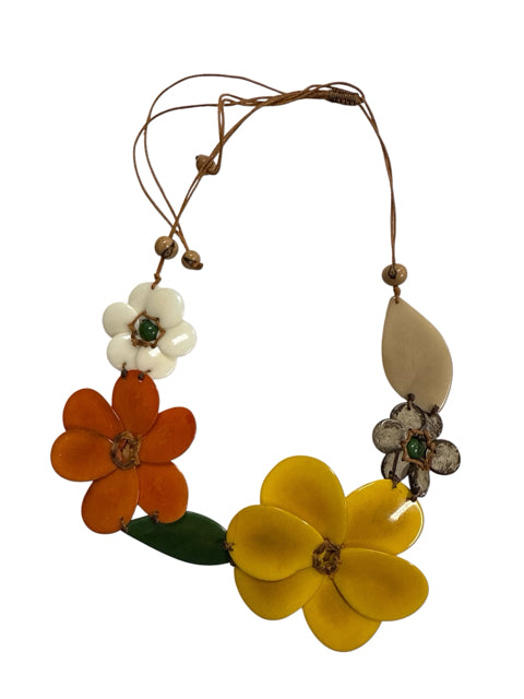 Bohemian Floral Statement Necklace | Adjustable Resin Flower Bib Necklace