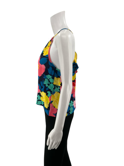 Sugar Lips Floral Ruffle Back Halter Tank Top Blouse Size Small