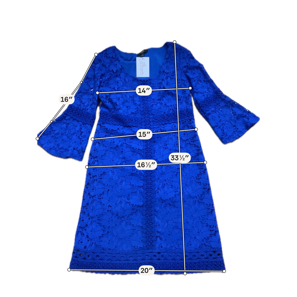 Alfani Petite Royal Blue Lace 3/4 Bell Sleeve Sheath Dress Size PP