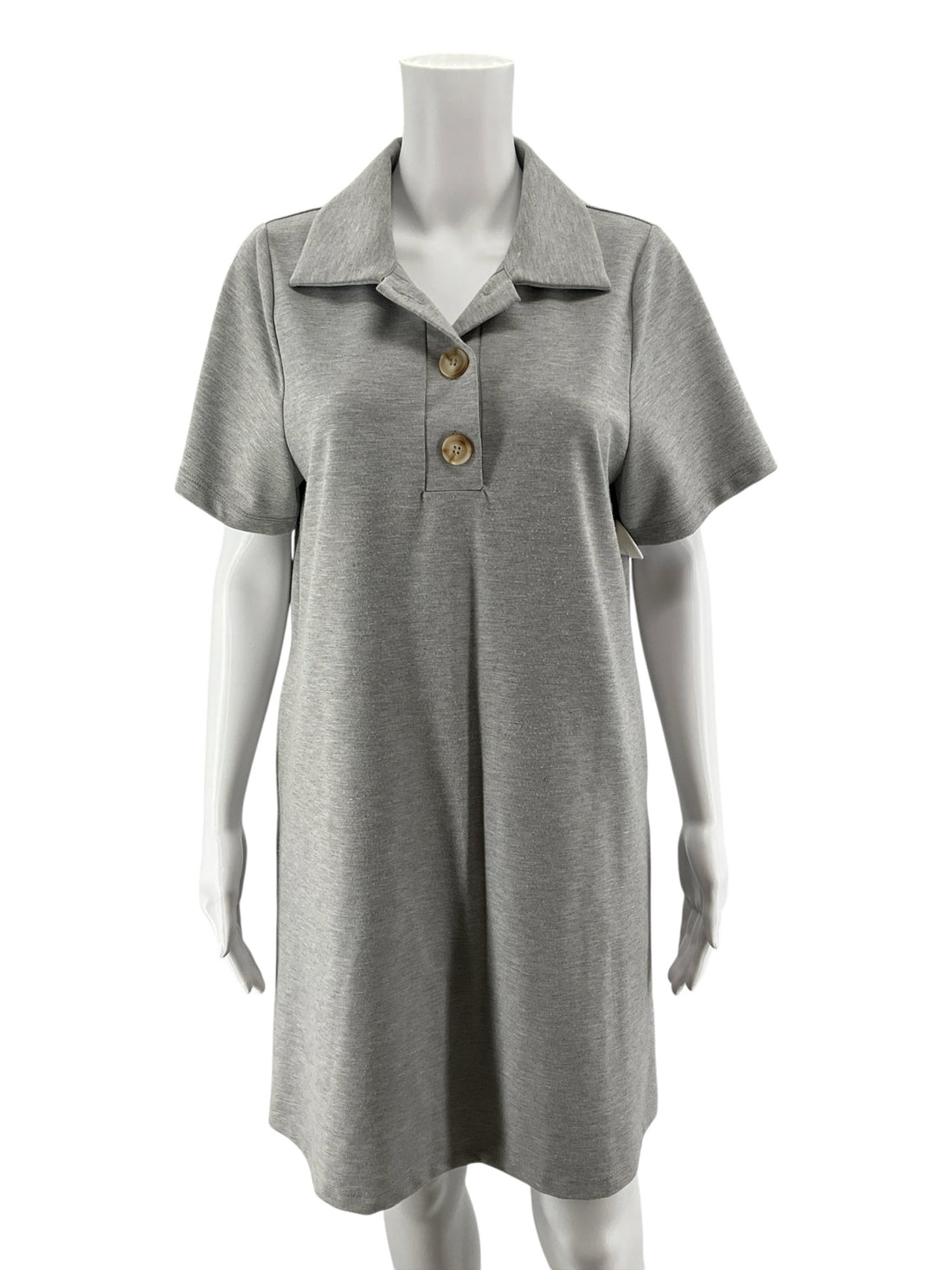 THML Gray Heathered Knit Polo Dress Collared Short Sleeve Size Medium