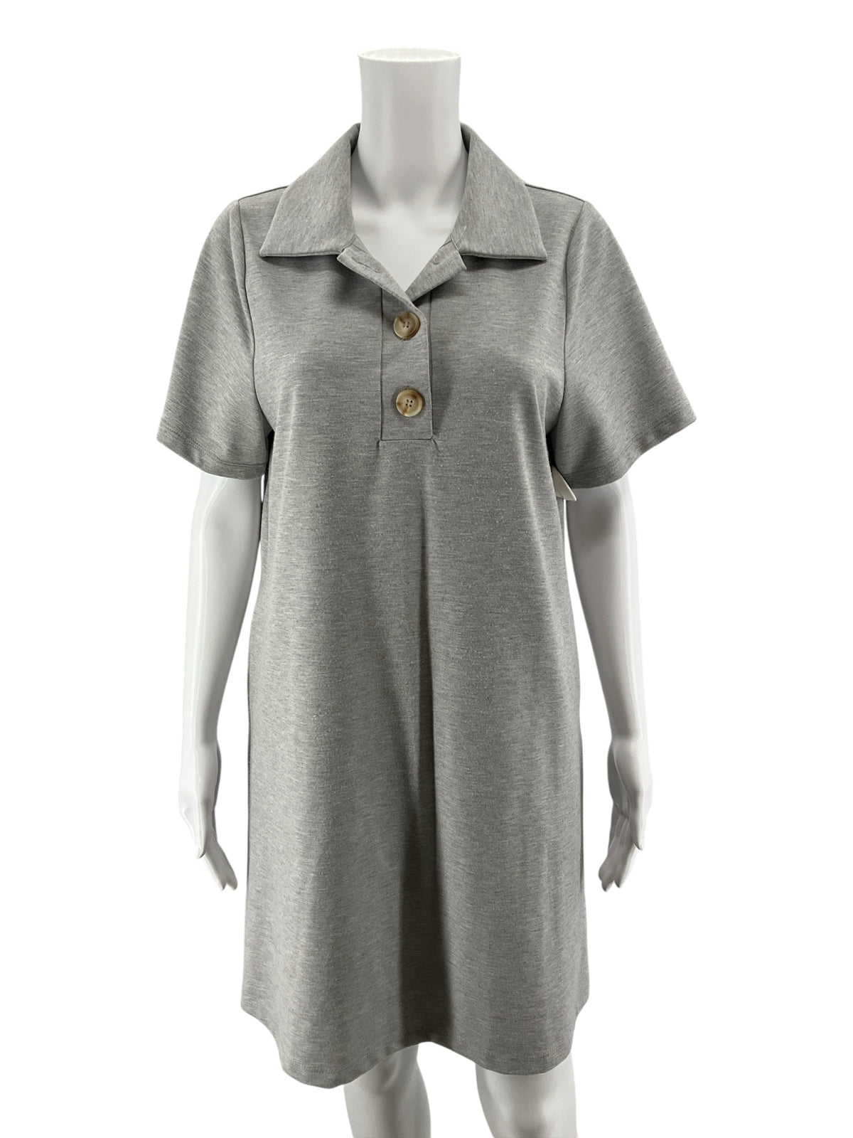 THML Gray Heathered Knit Polo Dress Collared Short Sleeve Size Medium