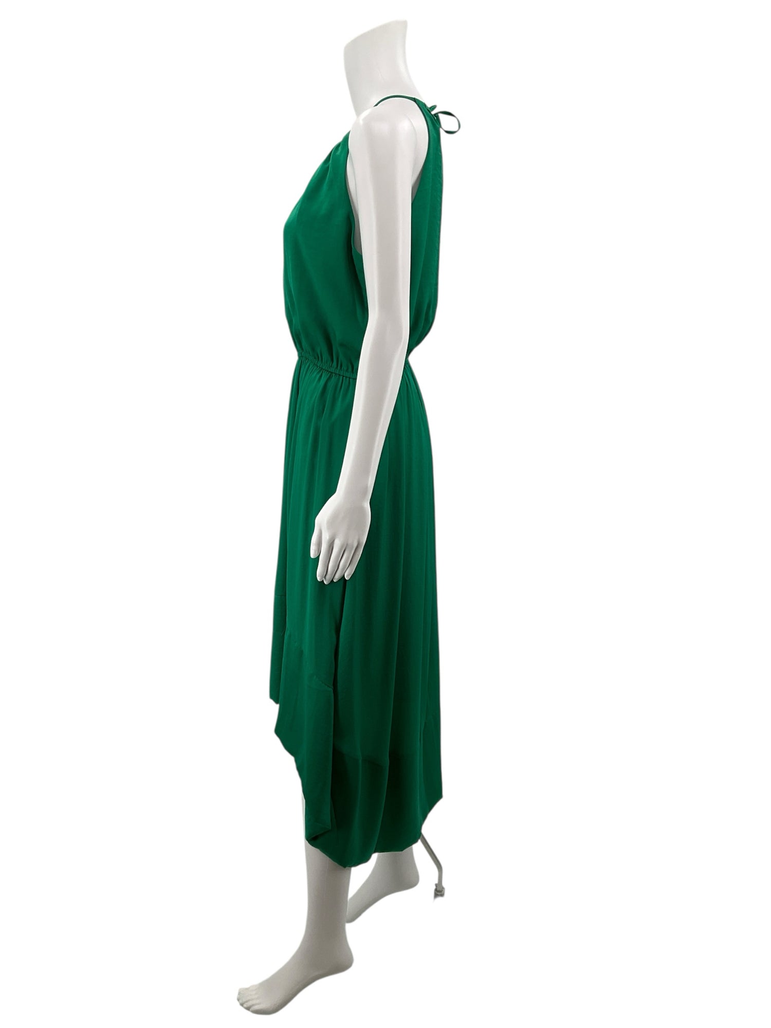 Banana Republic Emerald Green Halter Neck Tiered Hi-Lo Midi Dress Size 2