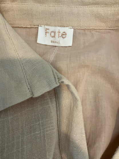 Fate Tan Maxi Tan Cotton Gauze Ruffle Sleeve Button Front Maxi Dress Size Small - Size S