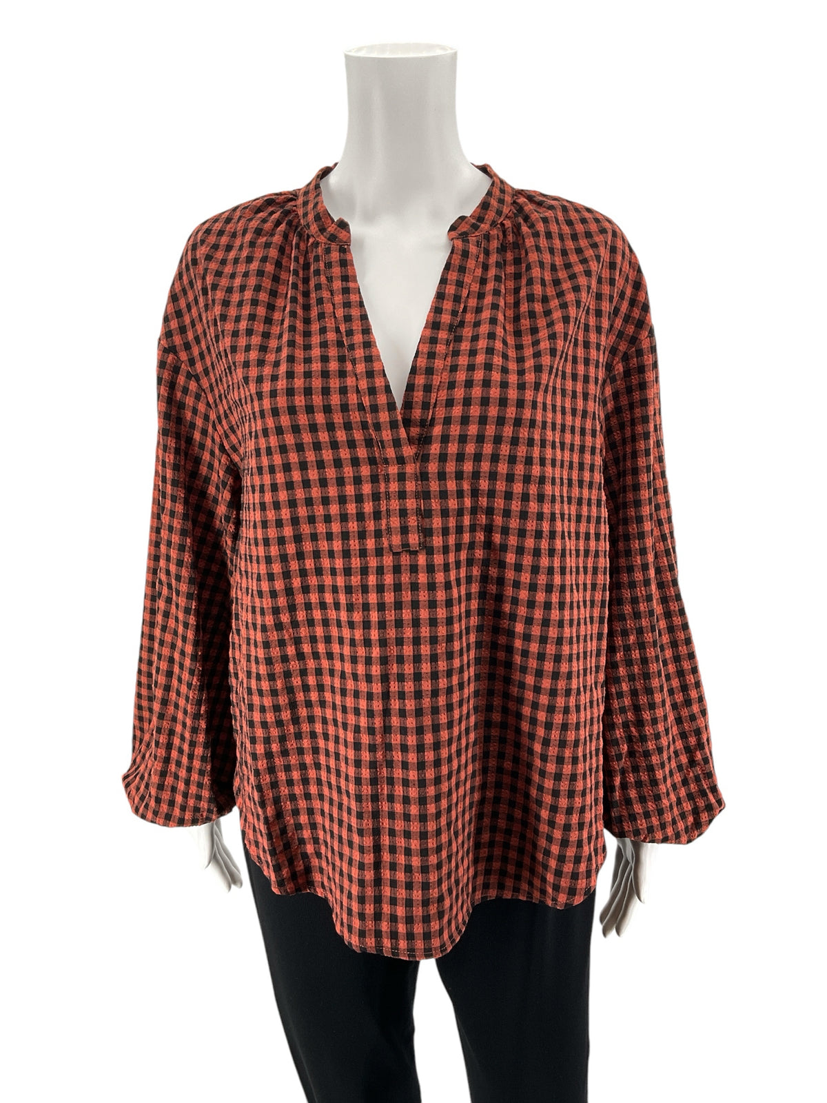 A New Day Rust &amp; Black Plaid Peasant Blouse | Size Medium - ONLINE ONLY
