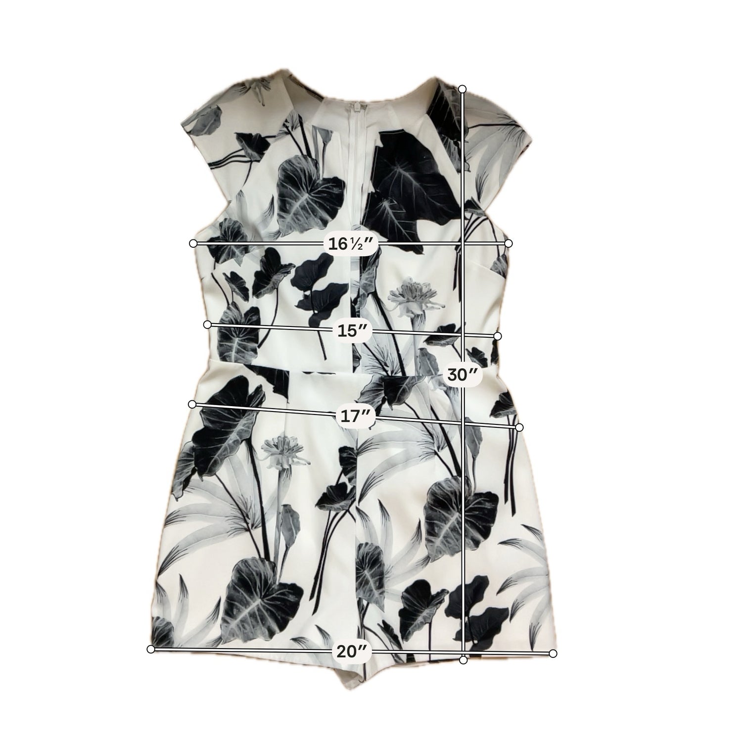 Ark &amp; Co Tropical Leaf Print Cap Sleeve Romper White Charcoal Size Large