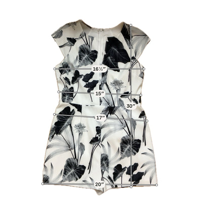 Ark &amp; Co Tropical Leaf Print Cap Sleeve Romper White Charcoal Size Large