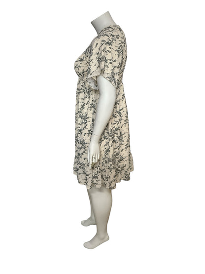 Mikarose ecru/black Babydoll Kennedy Floral Tiered Flutter Sleeve Dress Plus Size 2X - Size 2X