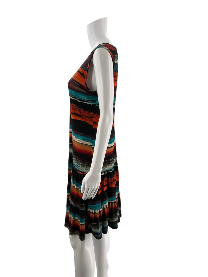 RN Studio Orange/Teal Print Pre-Owned Ladies Dress - Size Medium