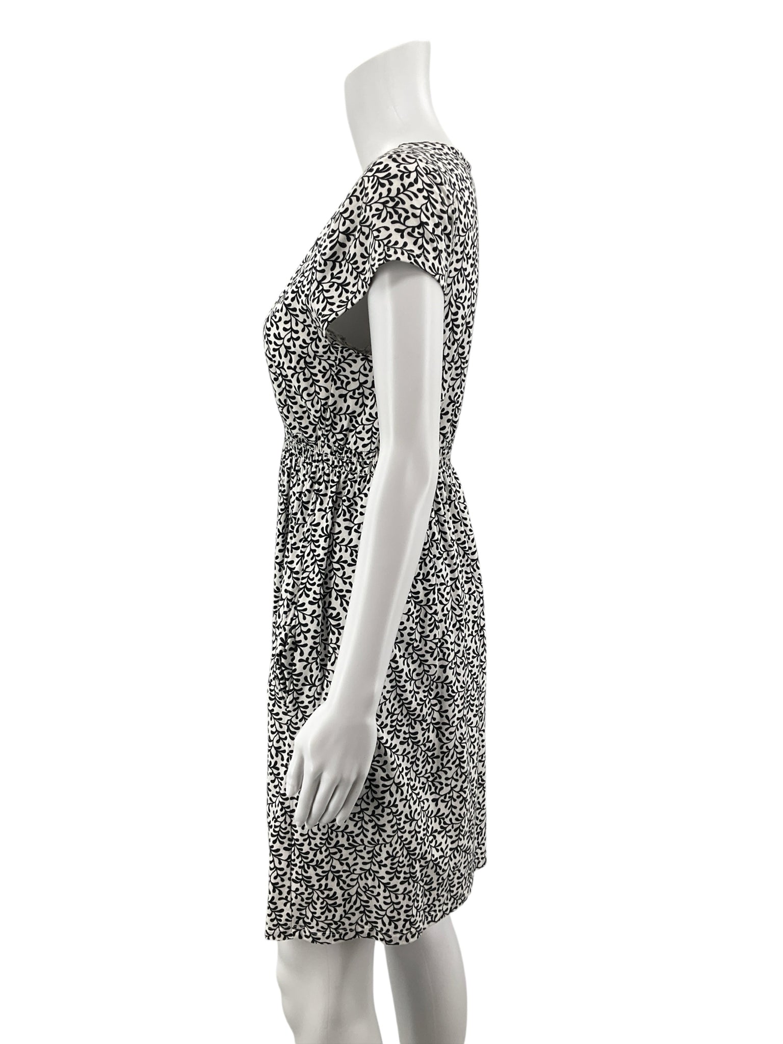 Boden Amelie Jersey Dress 10P Petite Black White Vine Print Modal Cotton