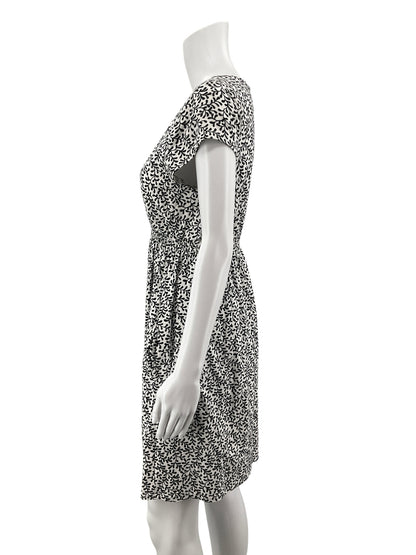 Boden Amelie Jersey Dress 10P Petite Black White Vine Print Modal Cotton