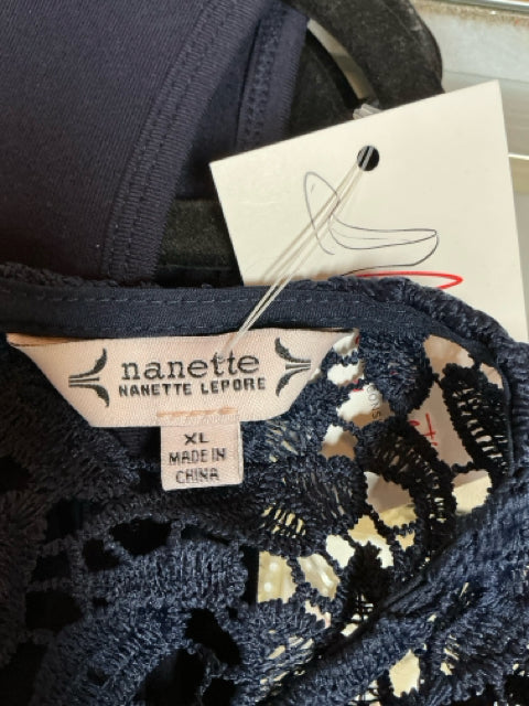Nanette Lepore Navy Crochet Pre-Owned Ladies Top - Size XL - Margaret’s Fine Consignment