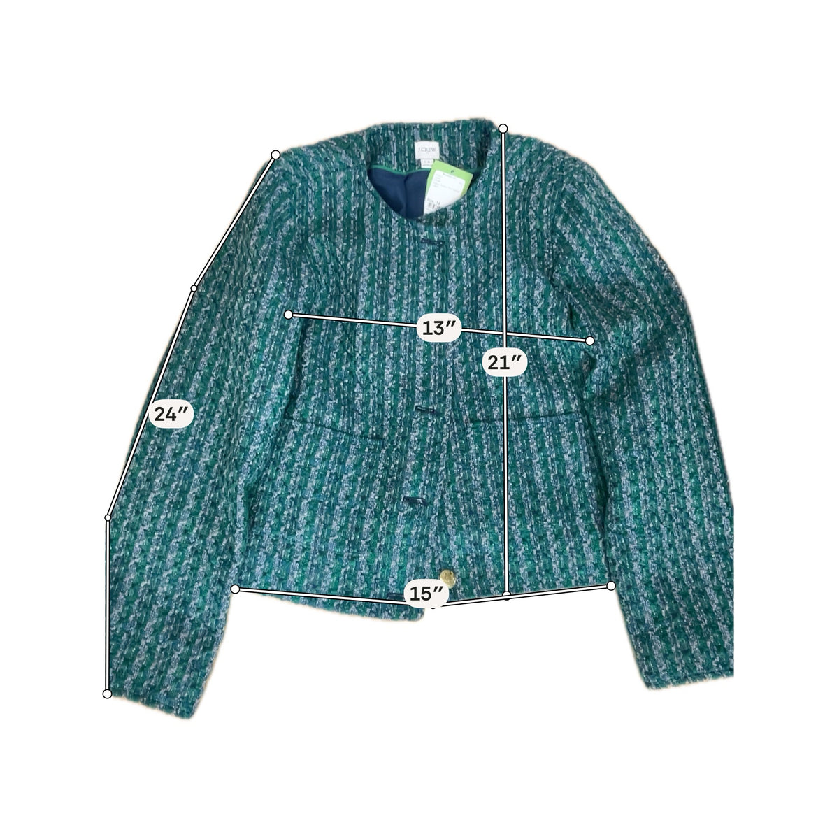 J. Crew Green Boucle Tweed Crest Button Lady Jacket | Size 14