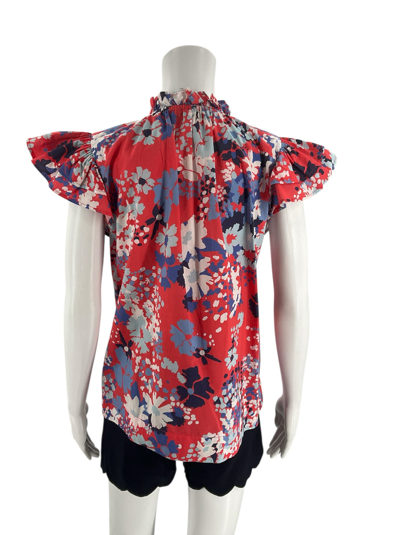 CK Bradley Coral/Blue Floral Pre-Owned Ladies Top - Size Small - Margaret’s Fine Consignment