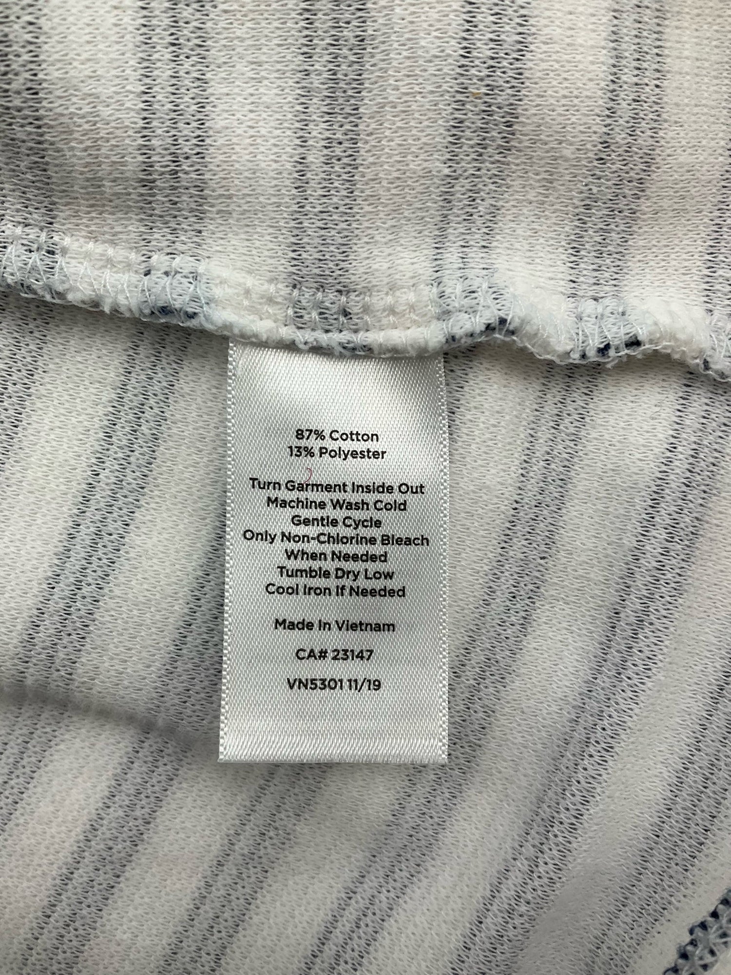 Talbots white and navy stripe ladies top with balloon sleeves and boatneck, size medium, in a casual preppy style.