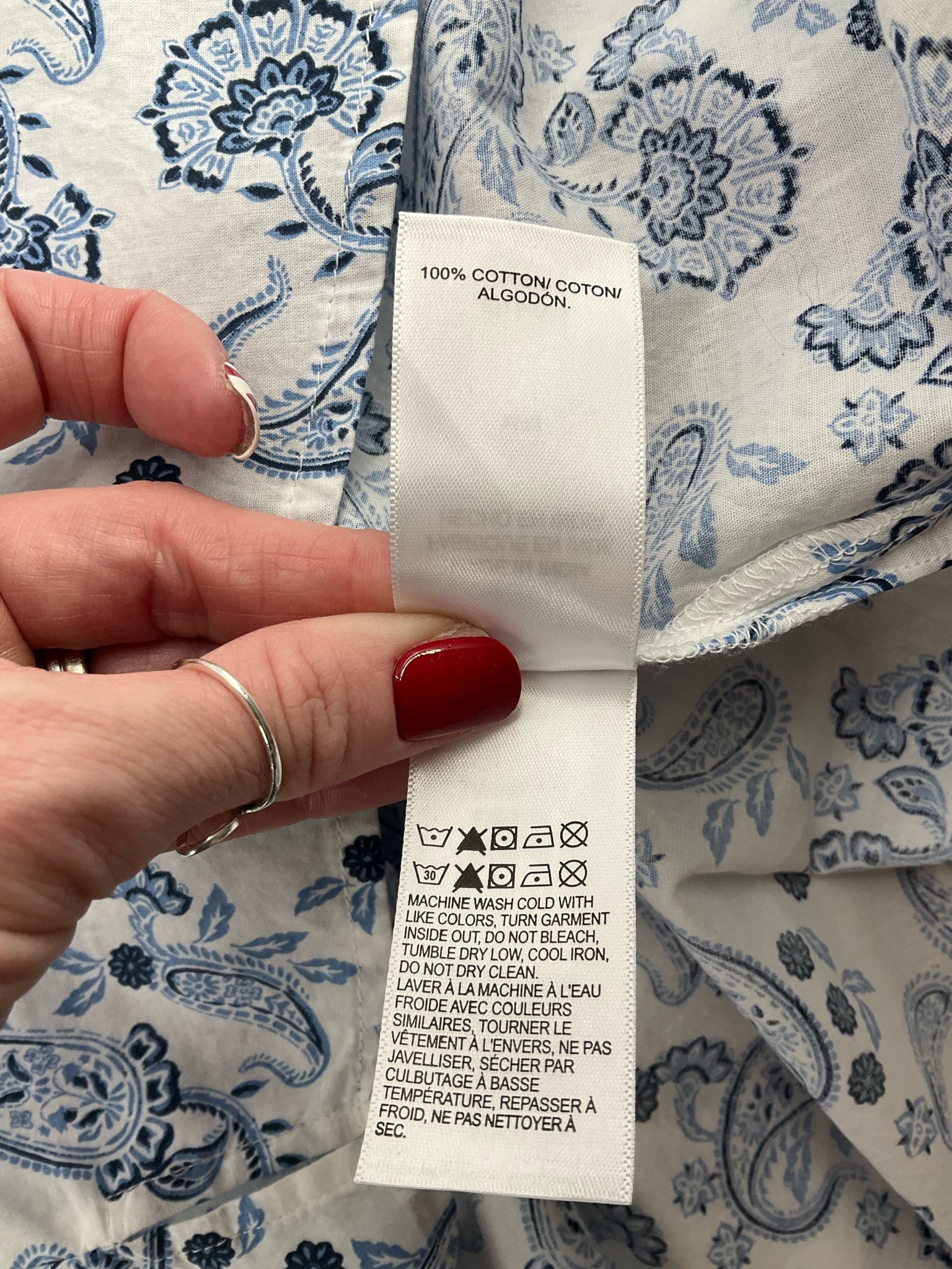 Lucky - White/Blue Paisley Pre-Owned Ladies Casual Top - Size Medium