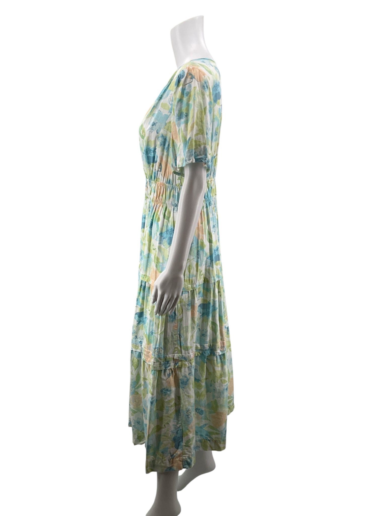 Casa Cabana white/peach/aqua Maxi Floral Print Tiered Midi Dress Size Medium - Size M