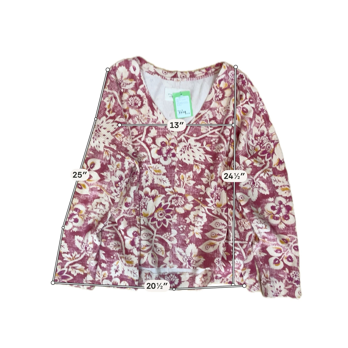 Pilcro by Anthropologie Floral Waffle Knit Thermal Top Size Medium Rust Maroon - ONLINE ONLY