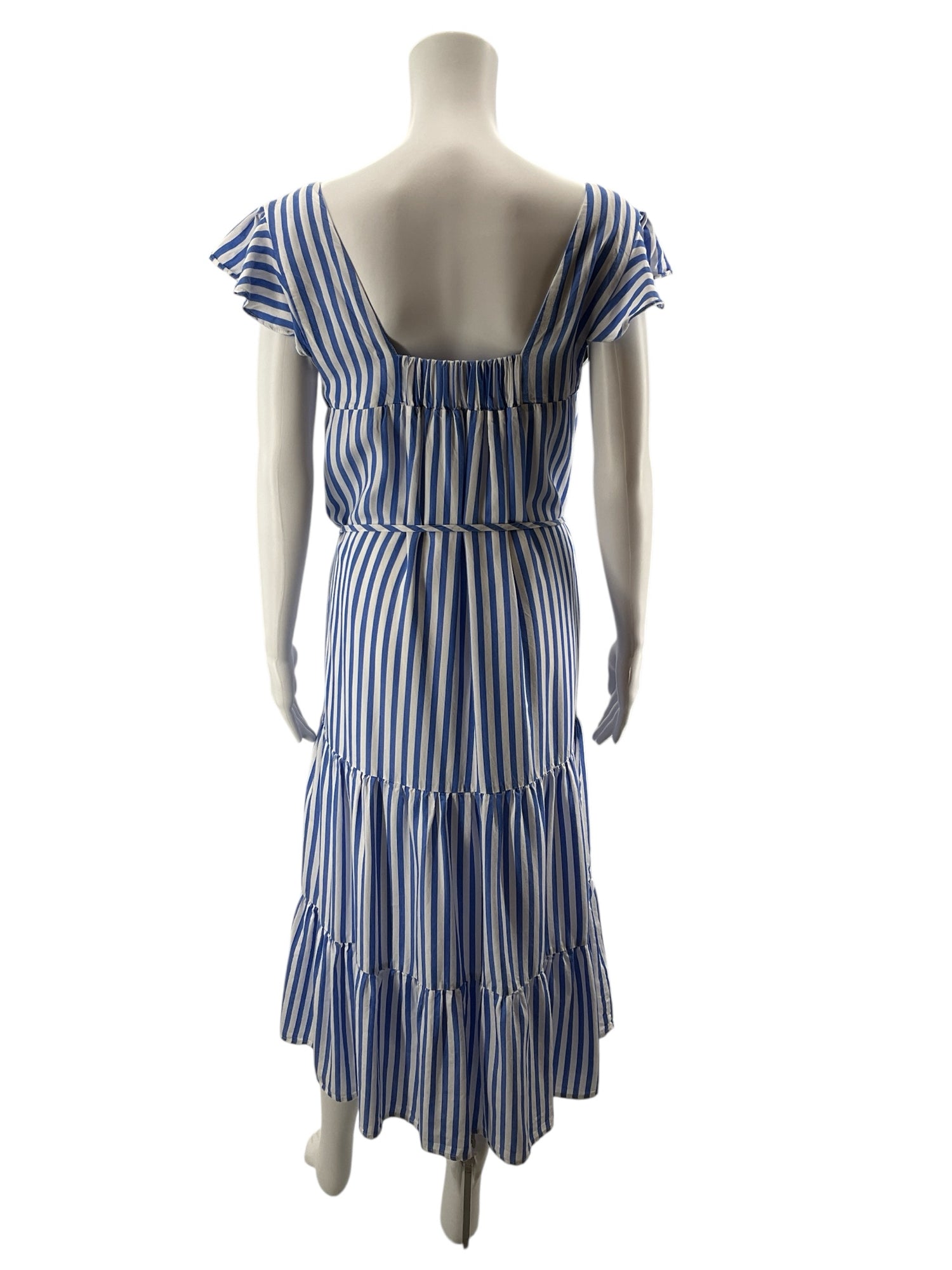 Draper James RSVP Off The Shoulder Tiered Maxi Dress Blue Stripe Small