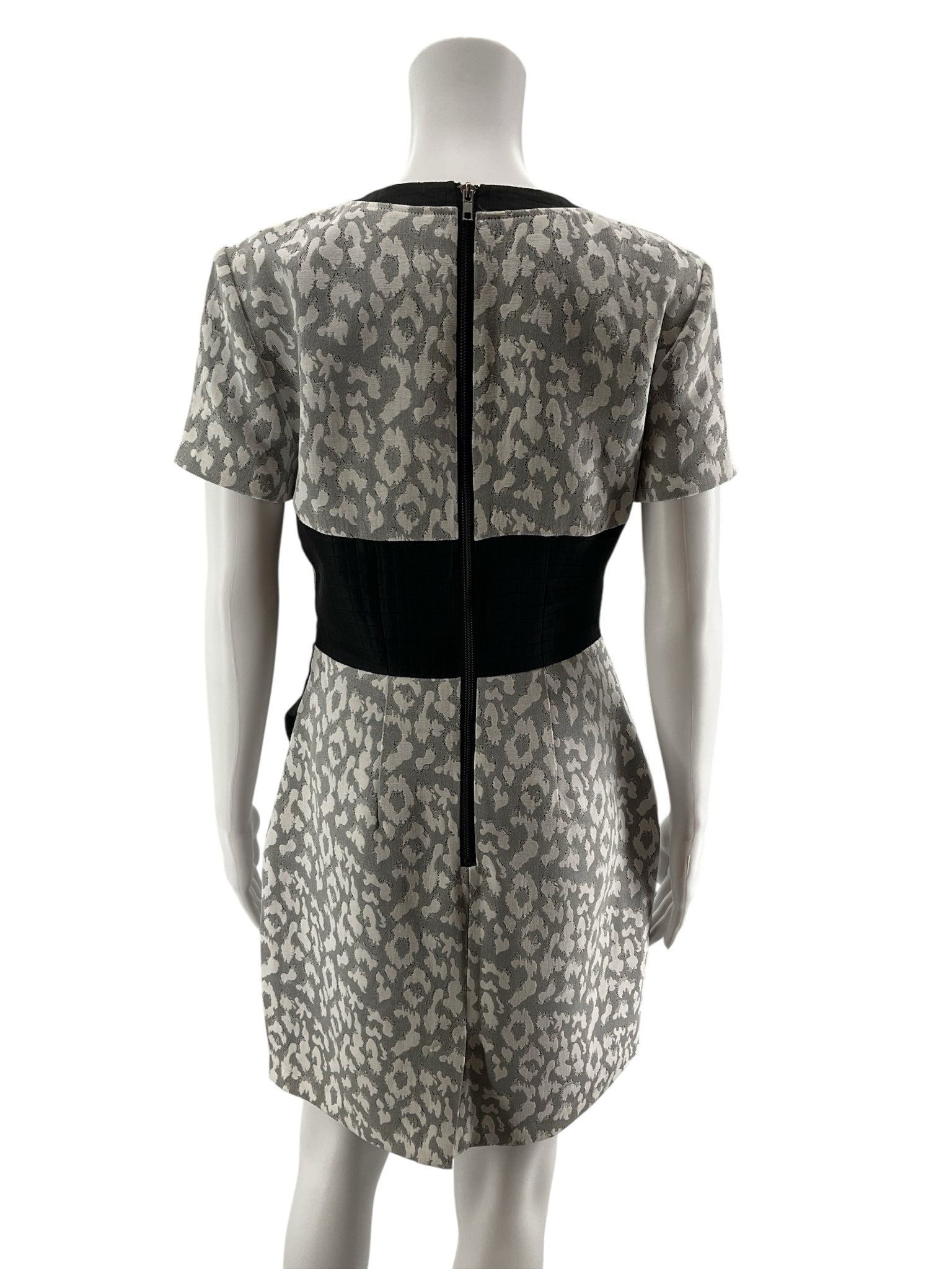 W118 by Walter Baker Gray Leopard Jacquard Asymmetrical Sheath Dress Size Small