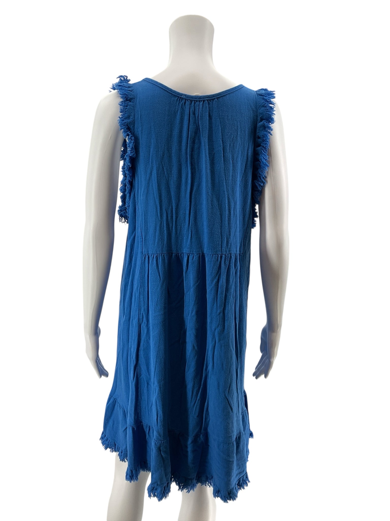 Umgee True Blue Linen Blend Tiered Babydoll Dress Size Medium