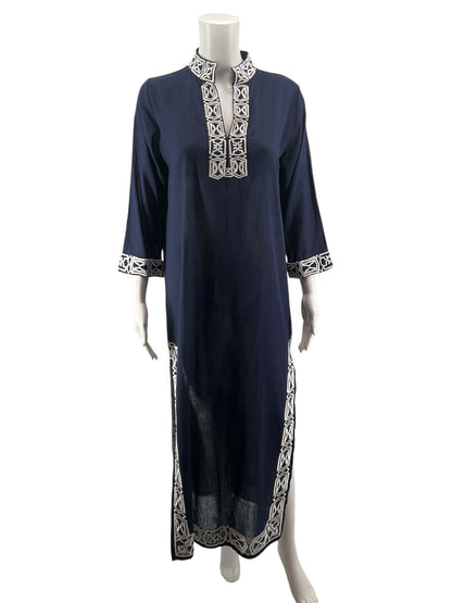Gretchen Scott navy/white Coverup Navy &amp;amp; White Embroidered Maxi Tunic Dress Cover-Up - Size M