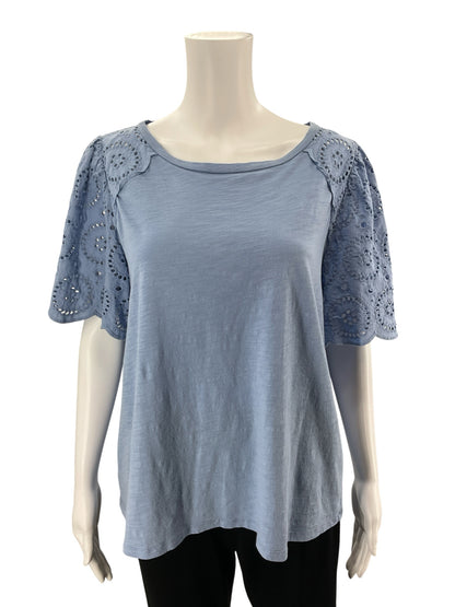 LOFT Blue Eyelet Flutter Sleeve Cotton Top | Size XL - ONLINE ONLY