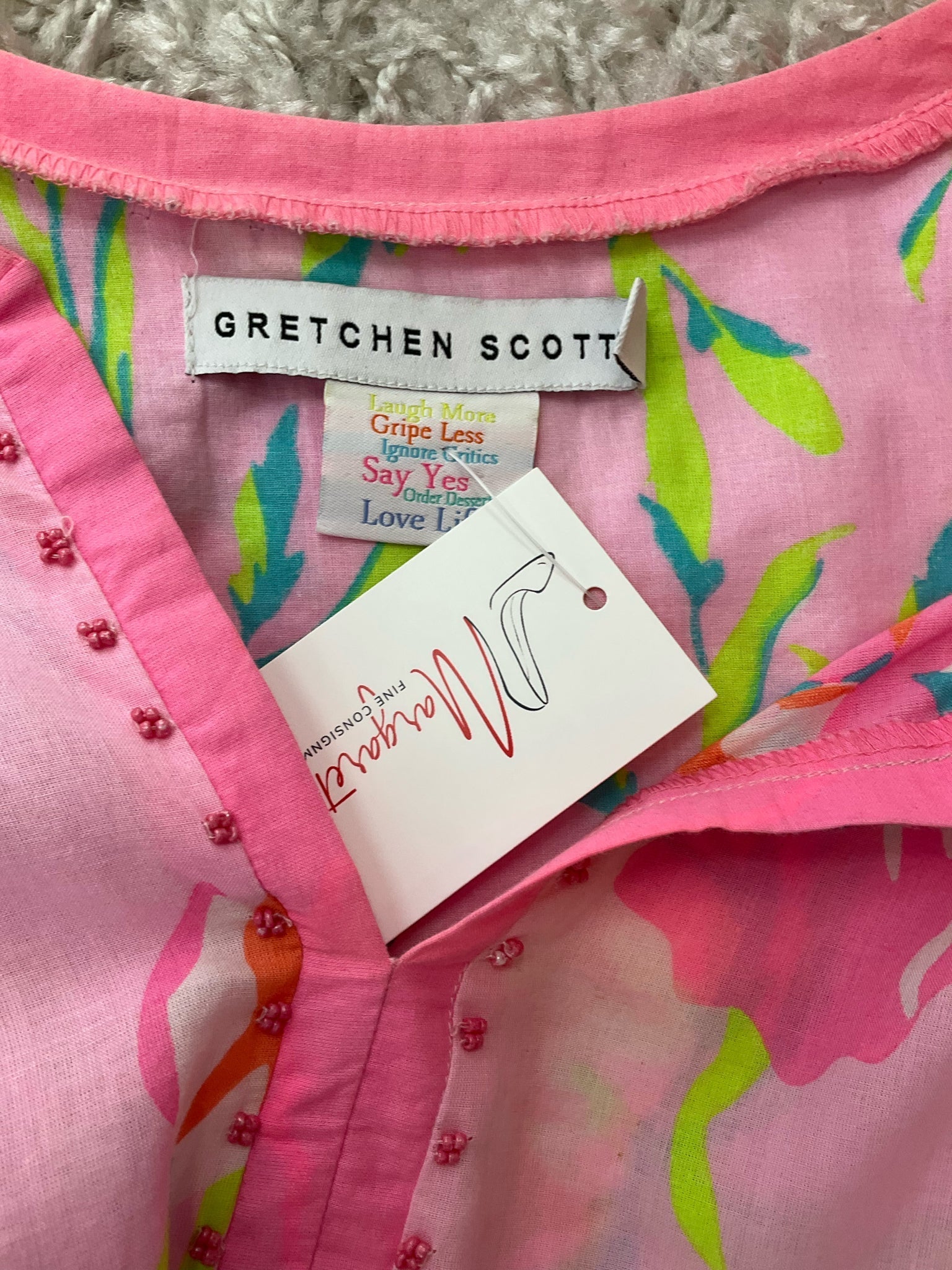 Gretchen Scott Pink/Lime Floral Pre-Owned Ladies Top - Size Small - Margaret’s Fine Consignment